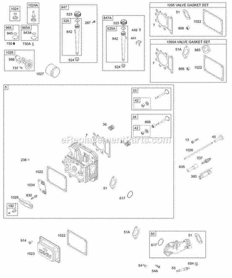 Head Valve Gaskets Oil Filter Dipstick Diagram and Parts List for 287707-0116-01  Briggs and Stratton Engine